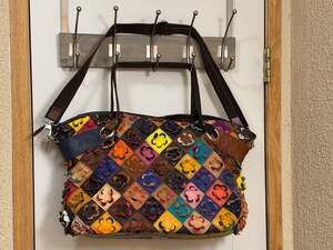 Boho Multicolor Leather Patchwork 3D Flower Tote Shoulder Bag Handbag